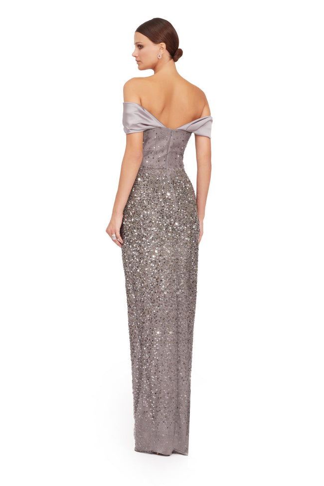 Celeste Silver Off-Shoulder Sequin Mermaid Evening Gown Main Image