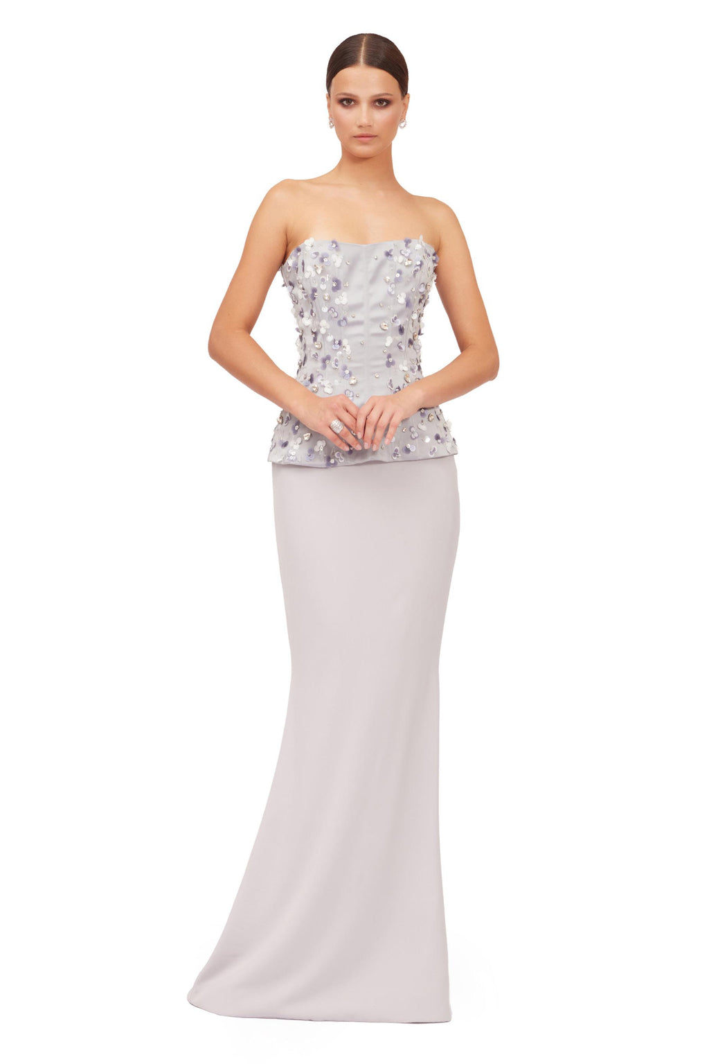 Celeste Bloom Strapless Embellished Evening Gown