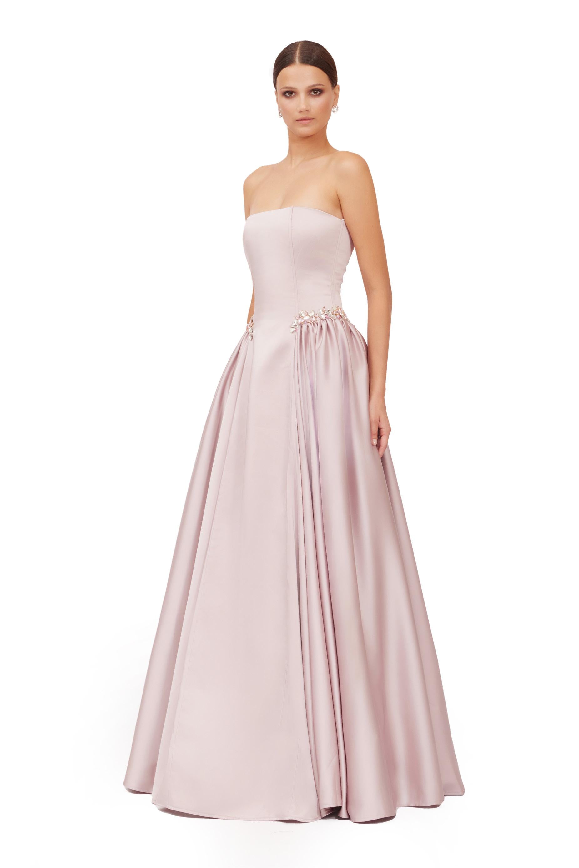 Rosé Elegance Strapless Satin Ball Gown