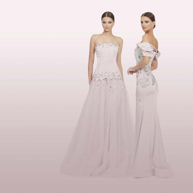 Blush Floral & Crystal Embellished Evening Gown Collection Hover Image