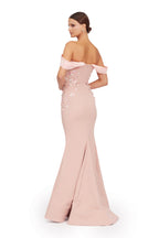 Blush Pink Off-Shoulder Floral Embellished Mermaid Evening Gown