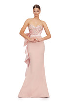 Blush Pink Strapless Embellished Sweetheart Mermaid Evening Gown with Statement Bow