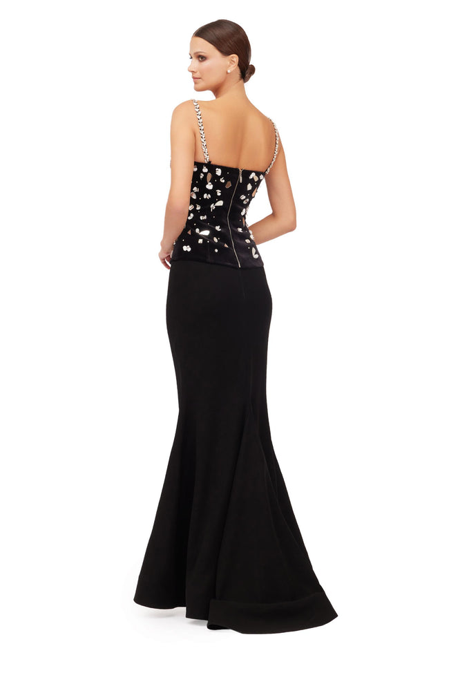 Black Crystal Embellished Sweetheart Mermaid Evening Gown with Beaded Straps Main Image