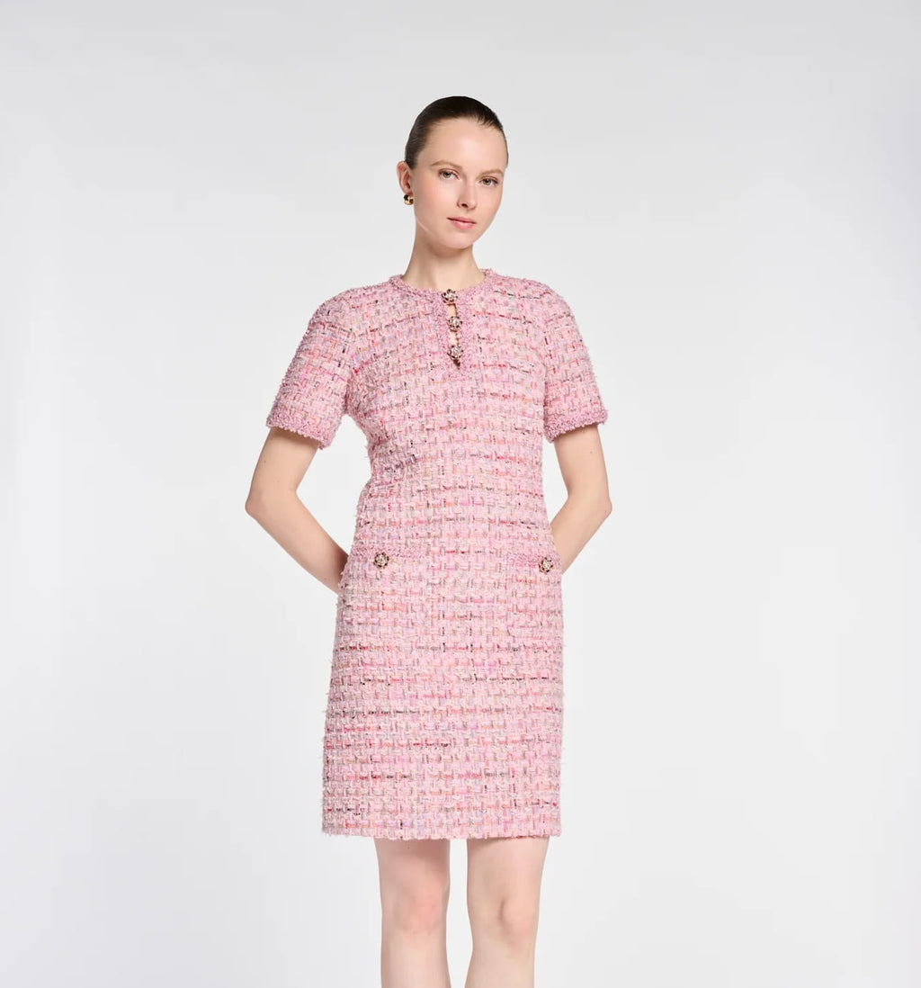 Tweed dress with jewellery buttons