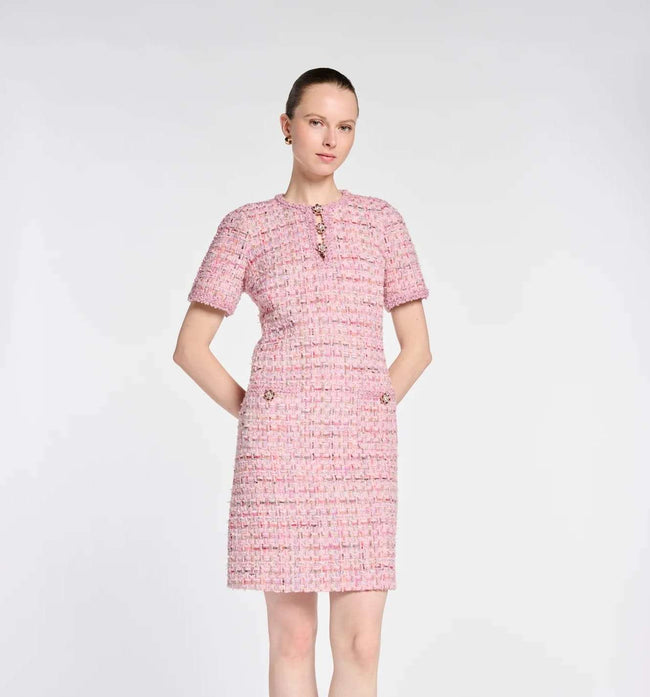 Tweed dress with jewellery buttons Hover Image