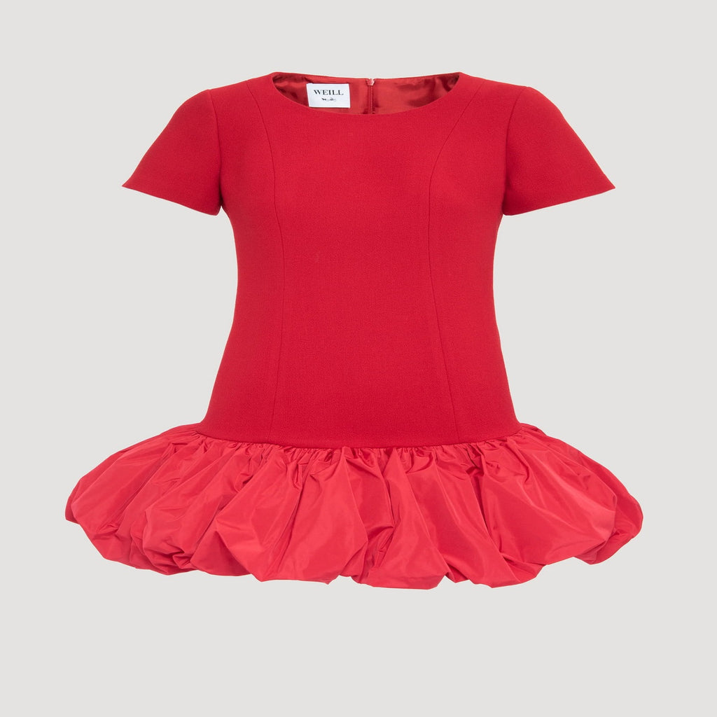 Mixed-fabric balloon dress