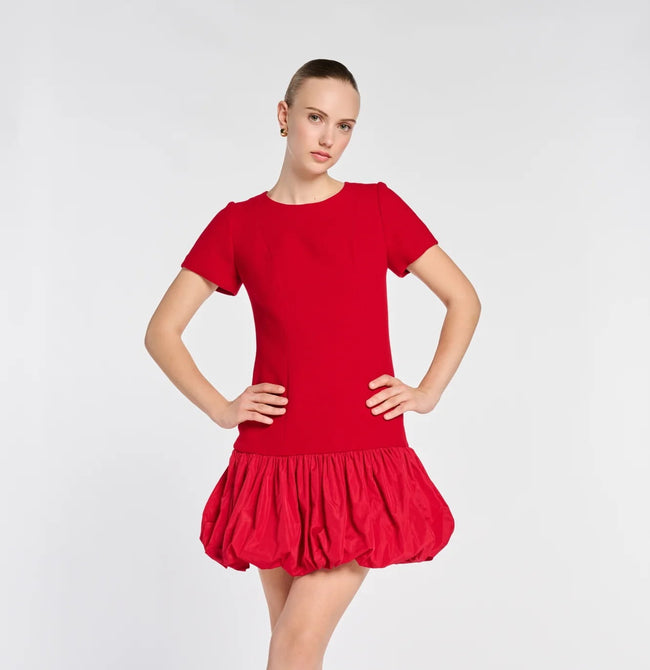 Mixed-fabric balloon dress Hover Image