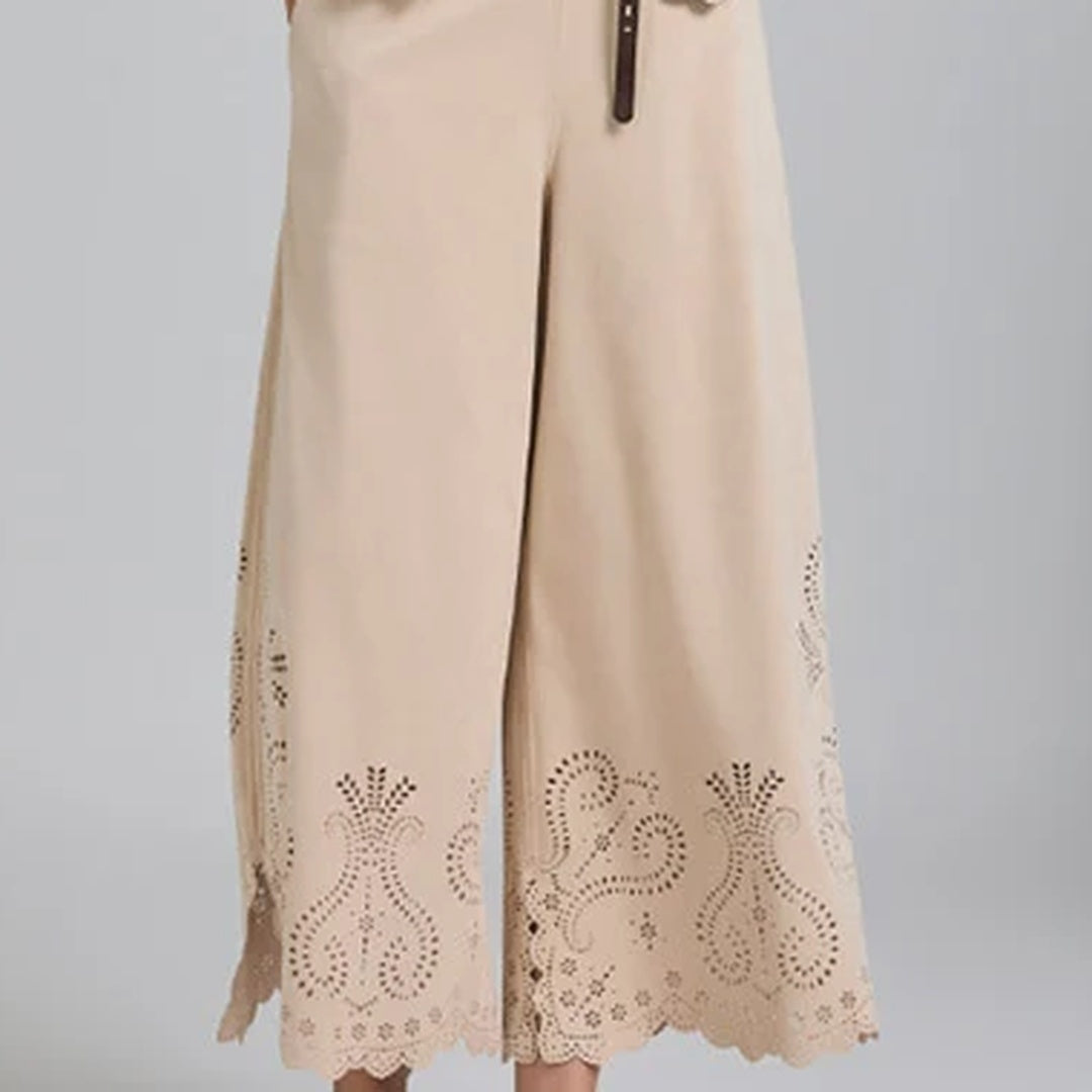 Tricot Chic BEIGE LASER CUT HEM WIDE LEG TROUSERS