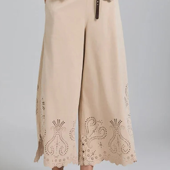 Tricot Chic BEIGE LASER CUT HEM WIDE LEG TROUSERS Main Image