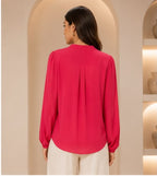 Fuchsia Flow Long Sleeve Blouse – Elegant Women's V-Neck Chiffon Top