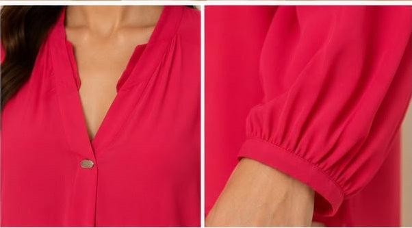 Fuchsia Flow Long Sleeve Blouse – Elegant Women's V-Neck Chiffon Top