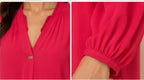 Fuchsia Flow Long Sleeve Blouse – Elegant Women's V-Neck Chiffon Top