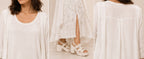 Ivory Layered Maxi Co-Ord Set – Elegant Asymmetrical Cardigan & Printed Wide-Leg Pants
