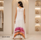 Watercolor Breeze Sleeveless Maxi Dress – White Multicolor Printed Flowy Summer Dress