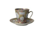 СUP WITH SAUCER BLACK COFFEE PINK PATTERNS
